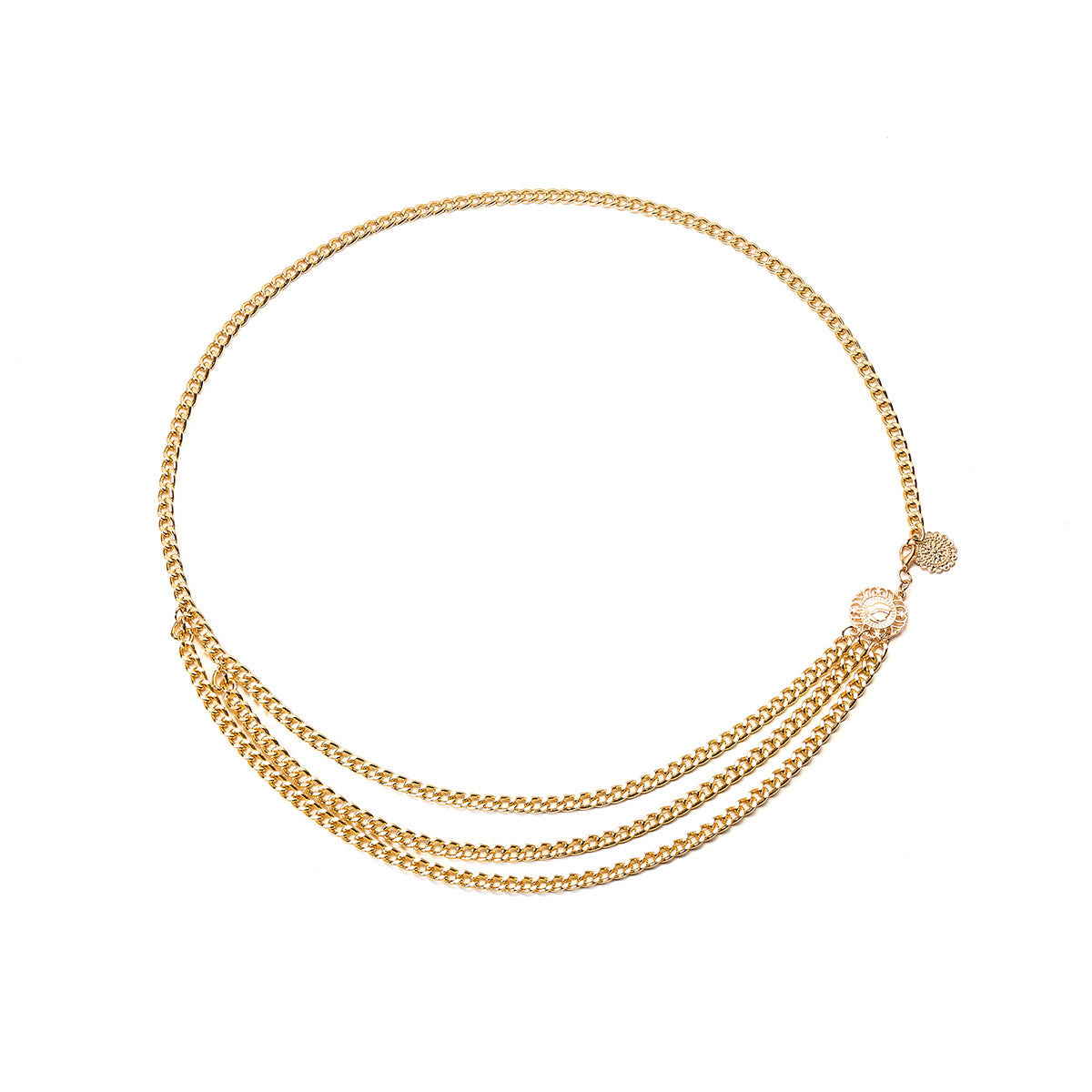 Three-Strand Curb Link Medallion Waist Body Chain - Gold - 1