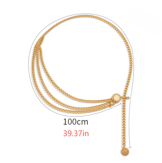 Three-Strand Curb Link Medallion Waist Body Chain - Gold - 2