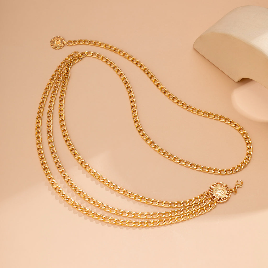 Three-Strand Curb Link Medallion Waist Body Chain - Gold - 4