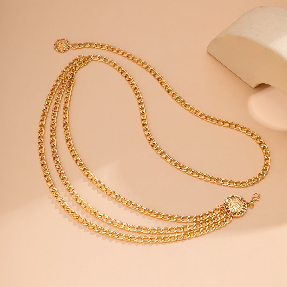 Three-Strand Curb Link Medallion Waist Body Chain - Gold - 4