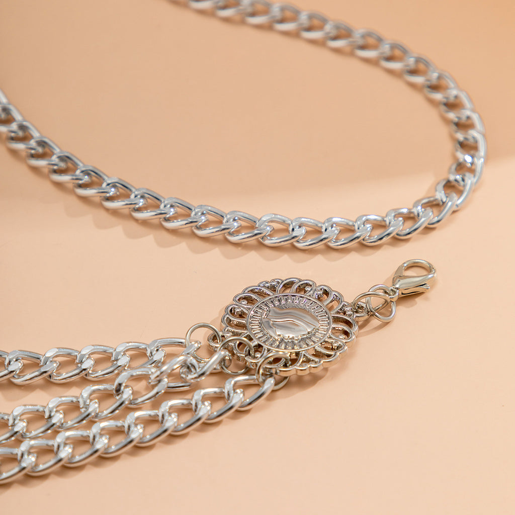 Three-Strand Curb Link Medallion Waist Body Chain - Silver - 1