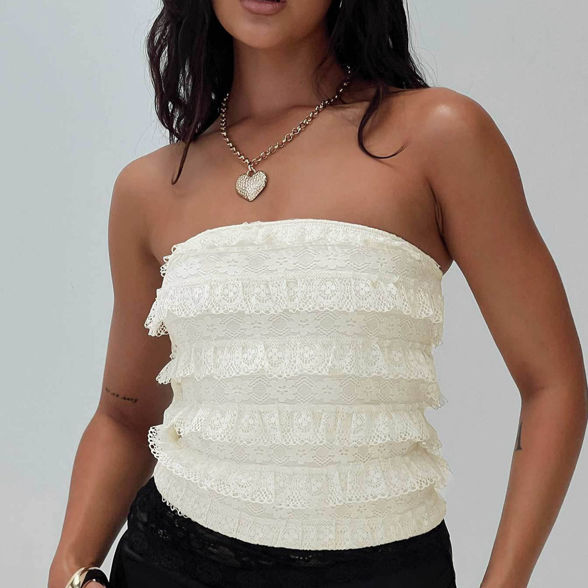 Tiered Lace Ruffle Strapless Camisole - view 1