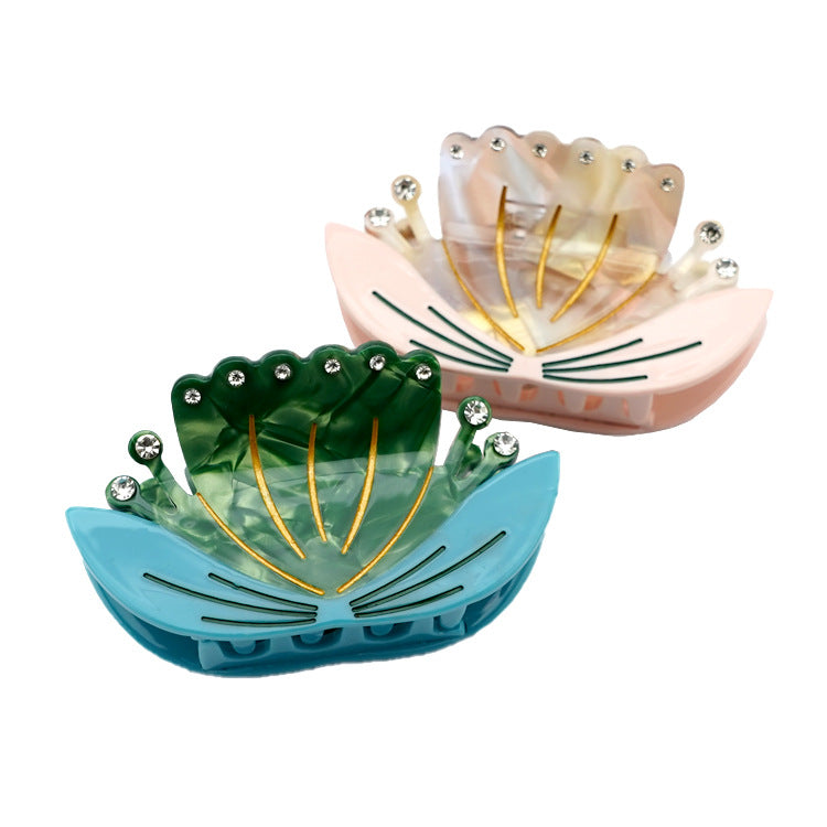 Lotus Flower Rhinestone Claw Clip
