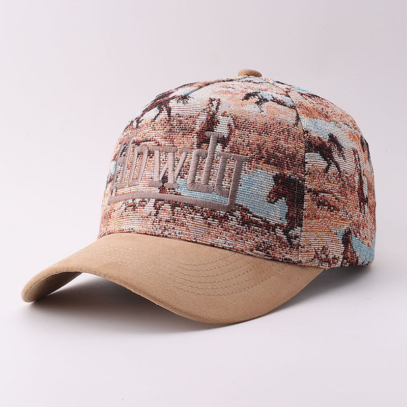 Western Tapestry Baseball Cap With Contrast Brim - EHKhaki