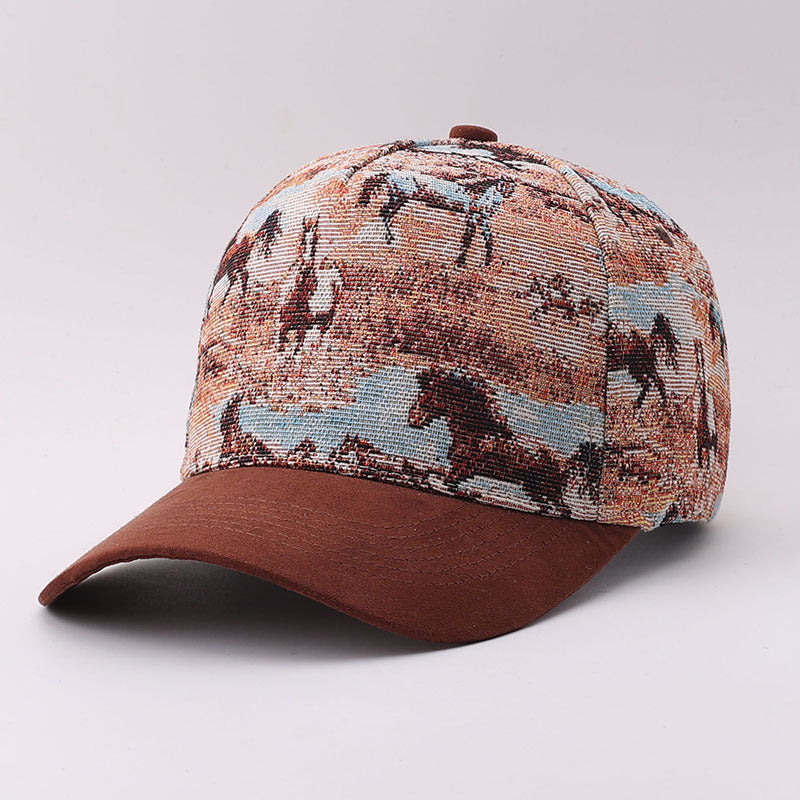 Western Tapestry Baseball Cap With Contrast Brim - HCoffee