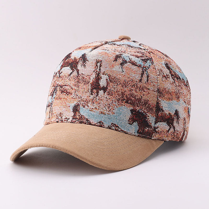 Western Tapestry Baseball Cap With Contrast Brim - HKhaki