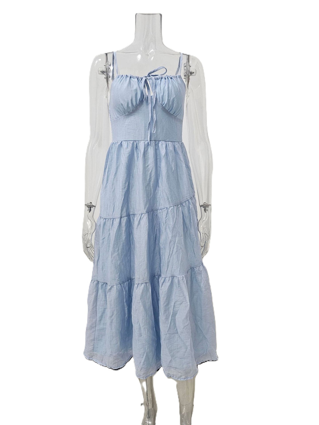 Tiered Midi Sundress With Adjustable Straps - Blue