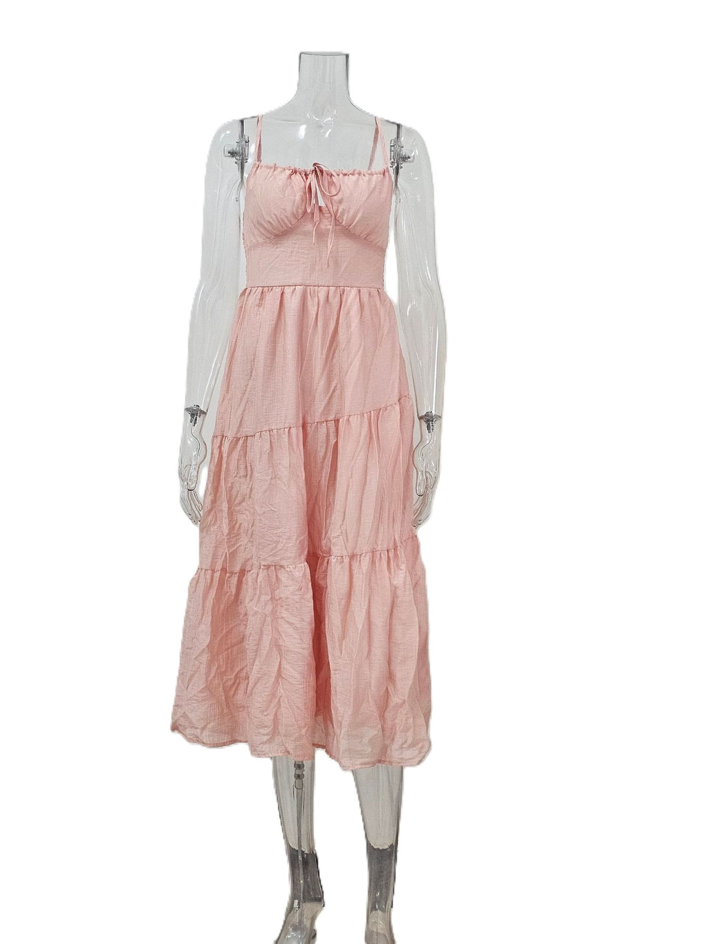 Tiered Midi Sundress With Adjustable Straps - Pink