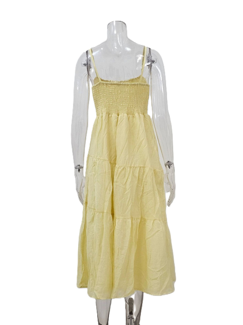 Tiered Midi Sundress With Adjustable Straps - Yellow - 1