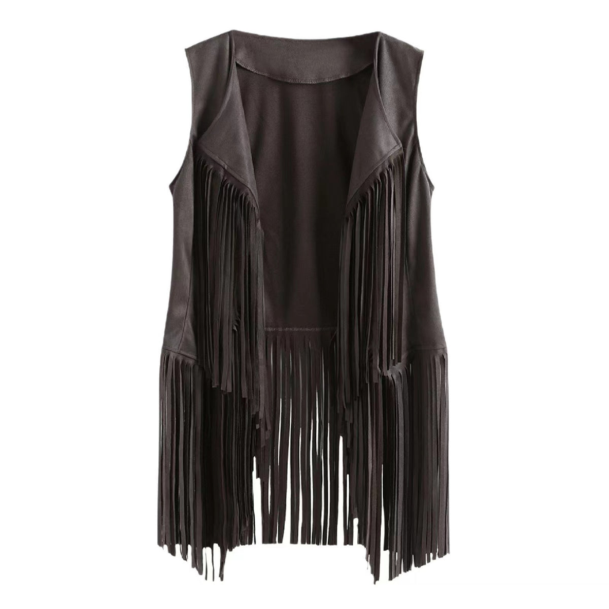 Western Fringe Suede Sleeveless Vest Jacket - Gray