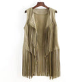 Western Fringe Suede Sleeveless Vest Jacket - OffWhite