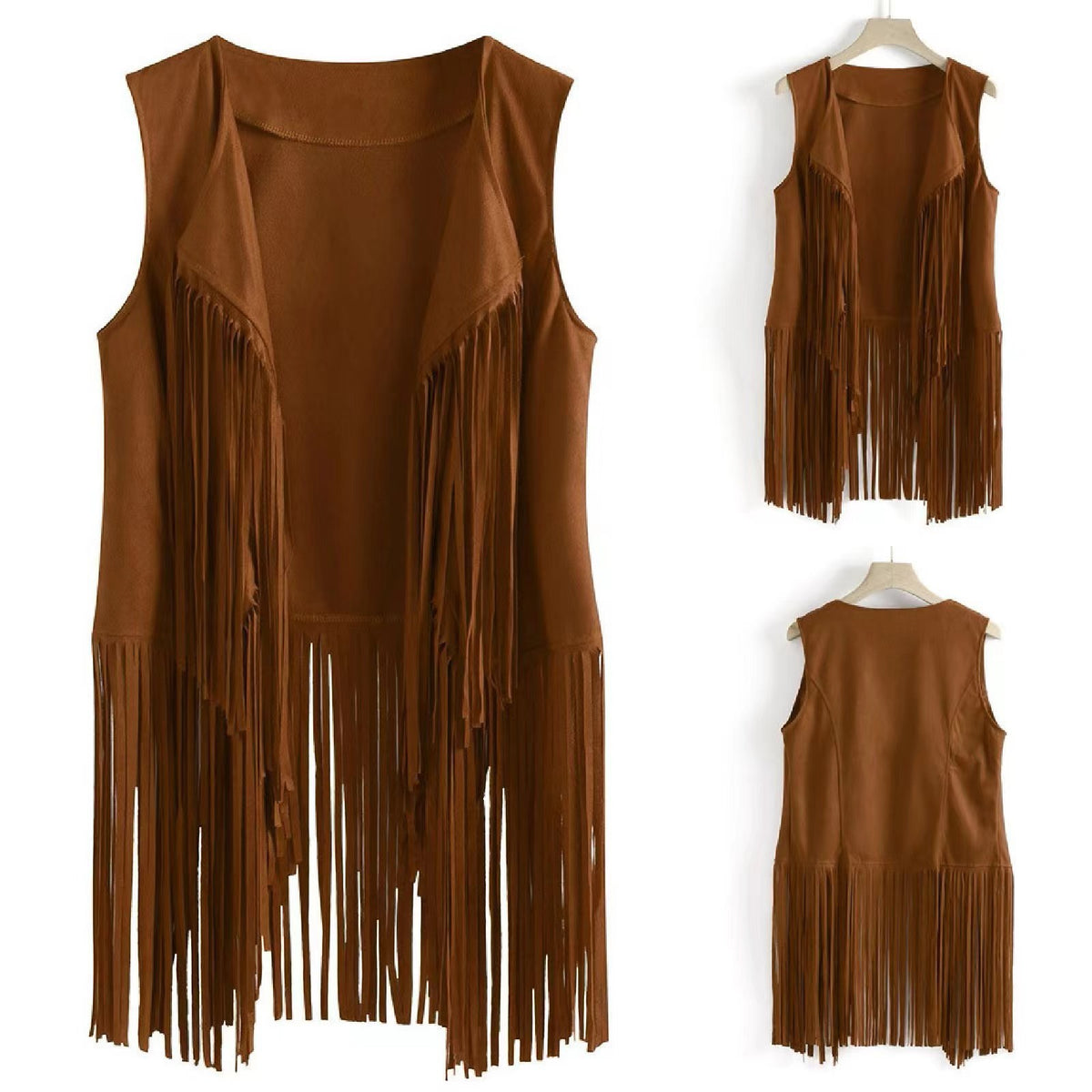 Western Fringe Suede Sleeveless Vest Jacket