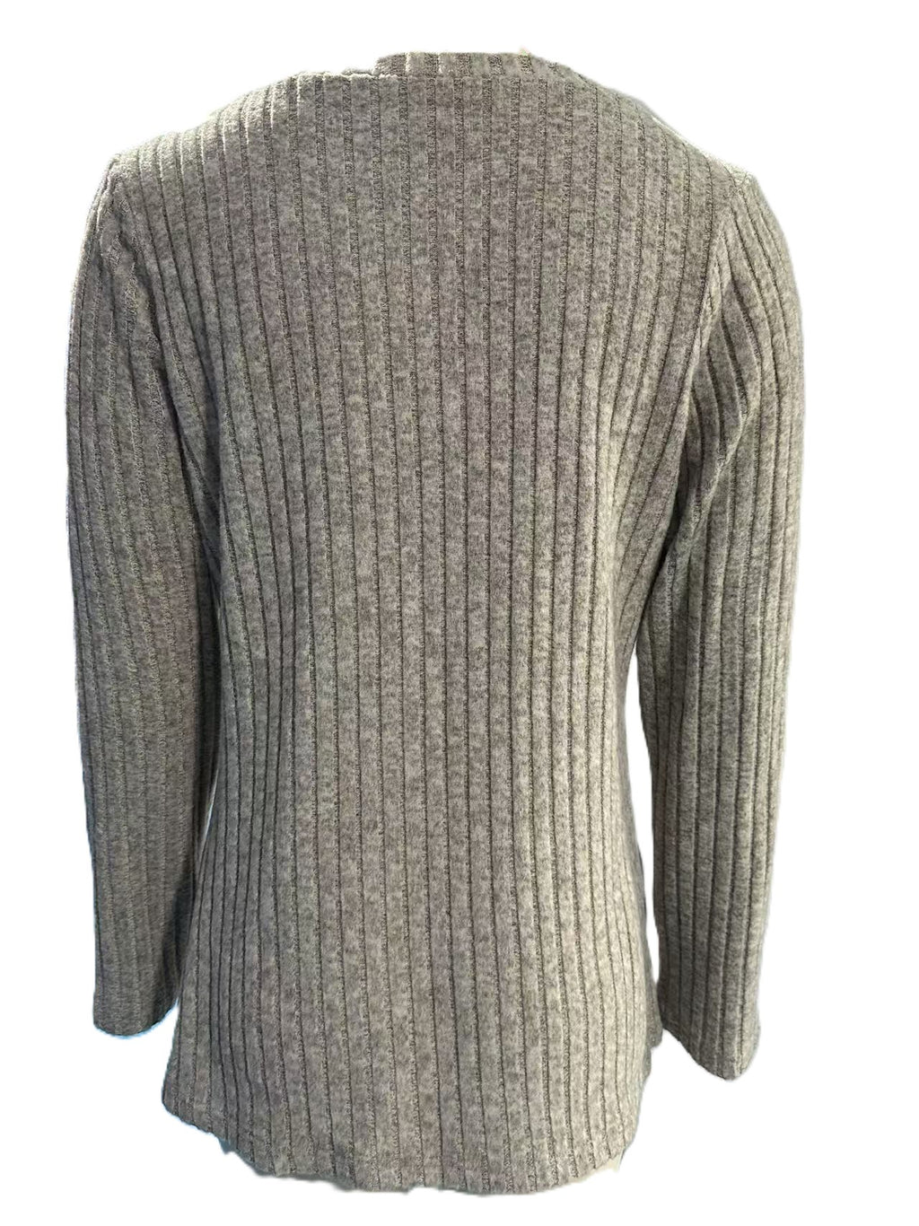 Ribbed Button Front Round Neck Top - Oatmeal - 1