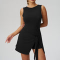Tie Waist Asymmetric Hem Mini Tank Dress - Black