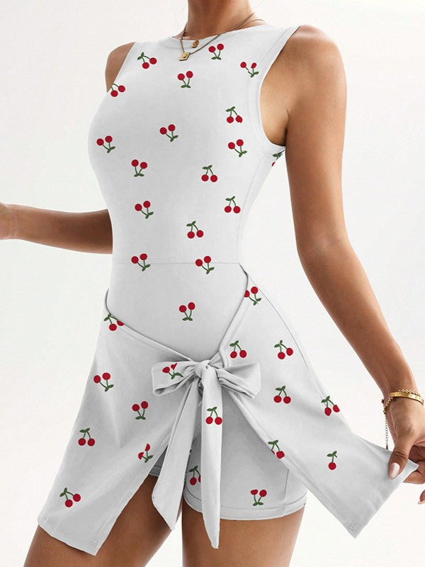 Tie Waist Asymmetric Hem Mini Tank Dress - Cherry