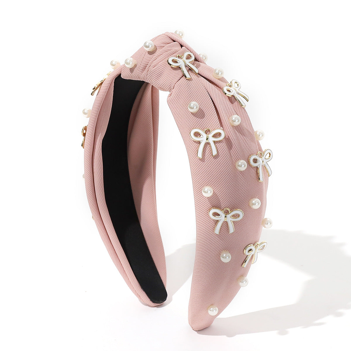 Pearl and Bow Charm Knot Headband - Pink