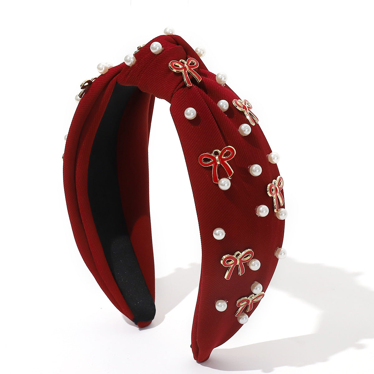 Pearl and Bow Charm Knot Headband - Red