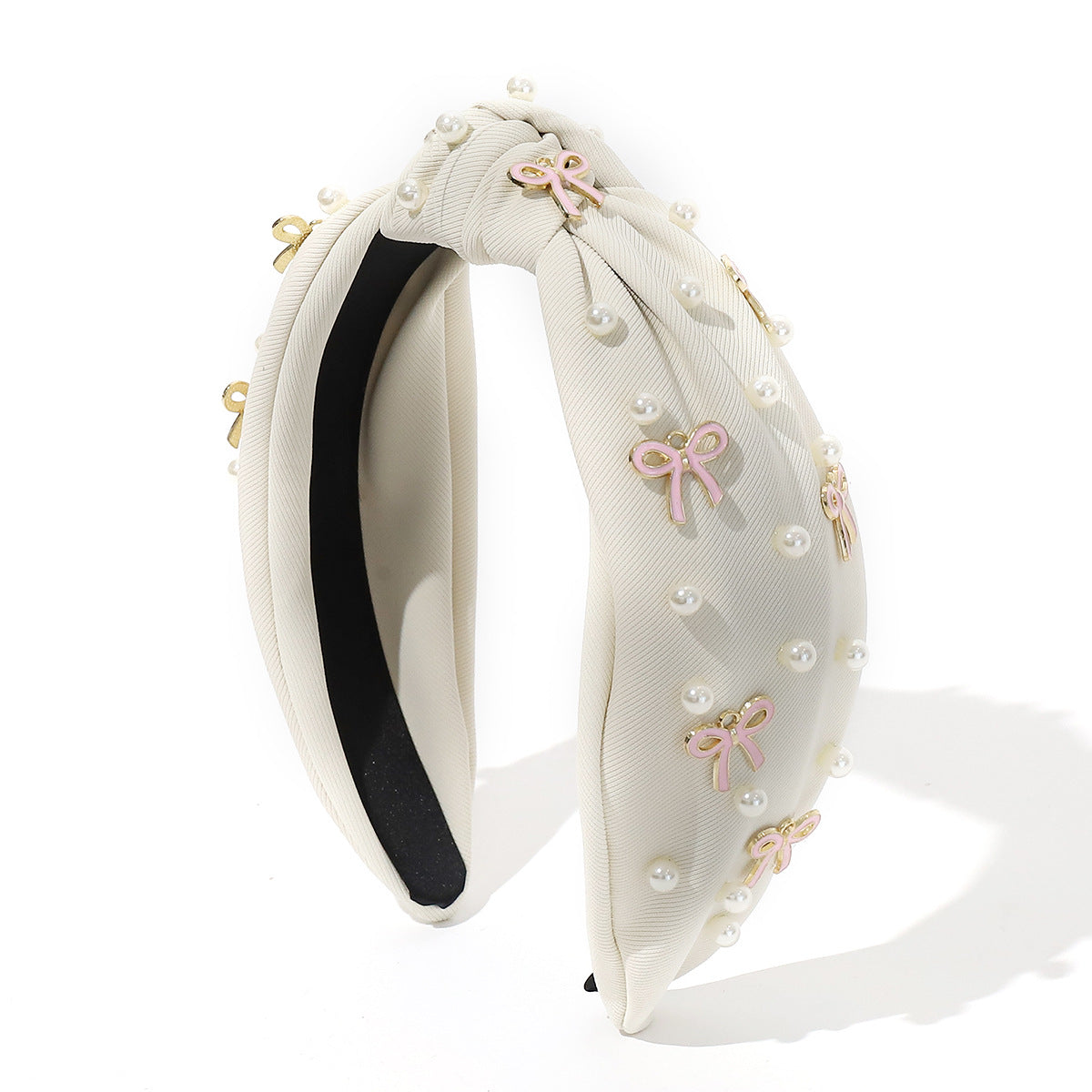 Pearl and Bow Charm Knot Headband - White