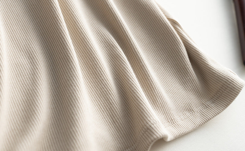 Halter Neck Ribbed Shelf Bra Tank - Beige - 6