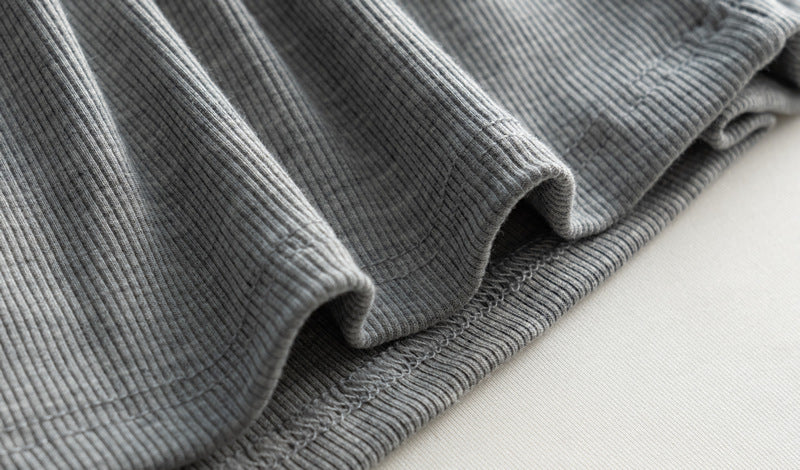 Halter Neck Ribbed Shelf Bra Tank - Grey - 3