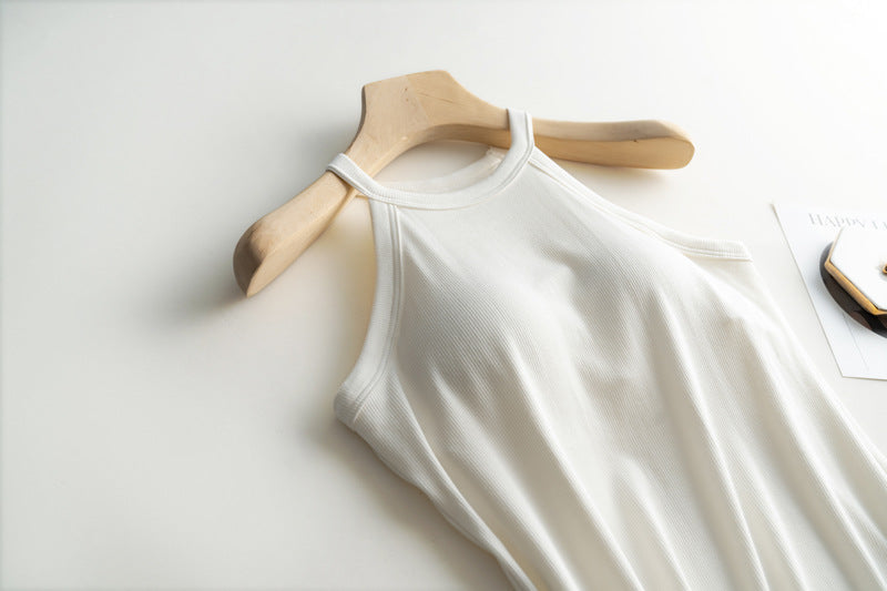 Halter Neck Ribbed Shelf Bra Tank - White - 3