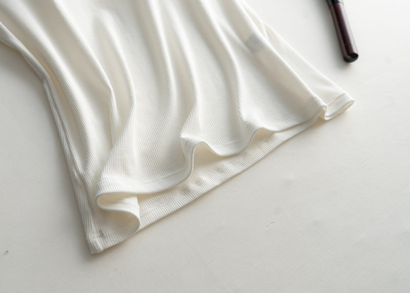Halter Neck Ribbed Shelf Bra Tank - White - 4