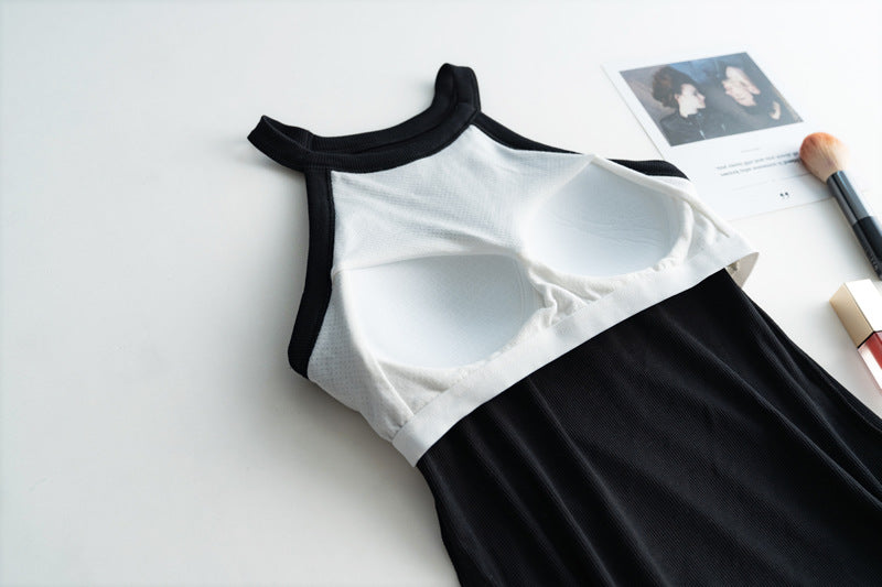 Halter Neck Ribbed Shelf Bra Tank - black - 3