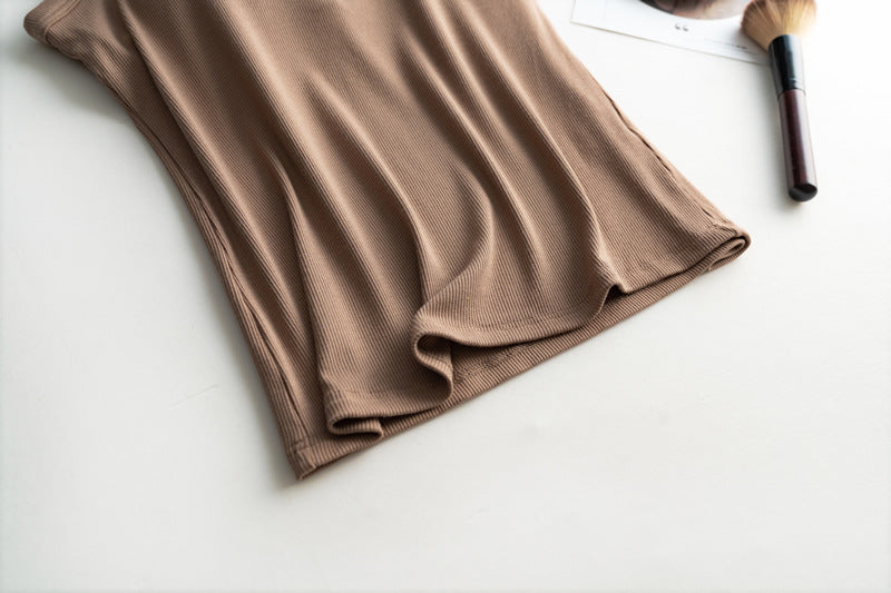 Halter Neck Ribbed Shelf Bra Tank - coca - 5
