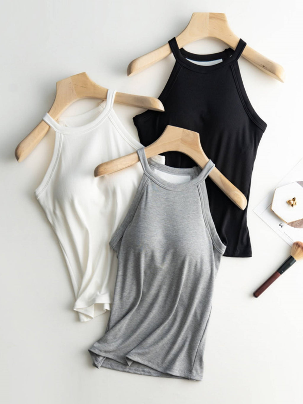 Halter Neck Ribbed Shelf Bra Tank