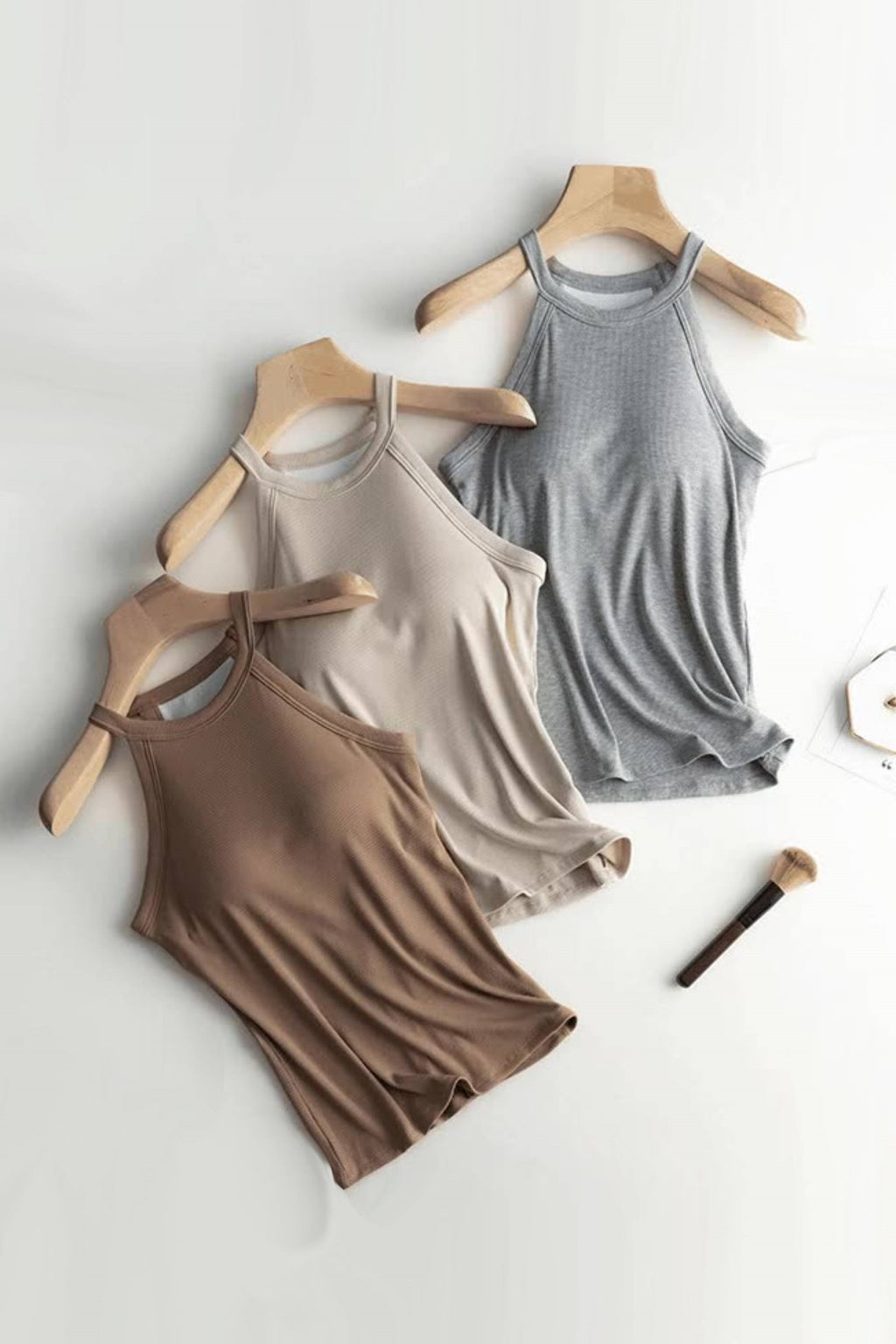Halter Neck Ribbed Shelf Bra Tank - view 1