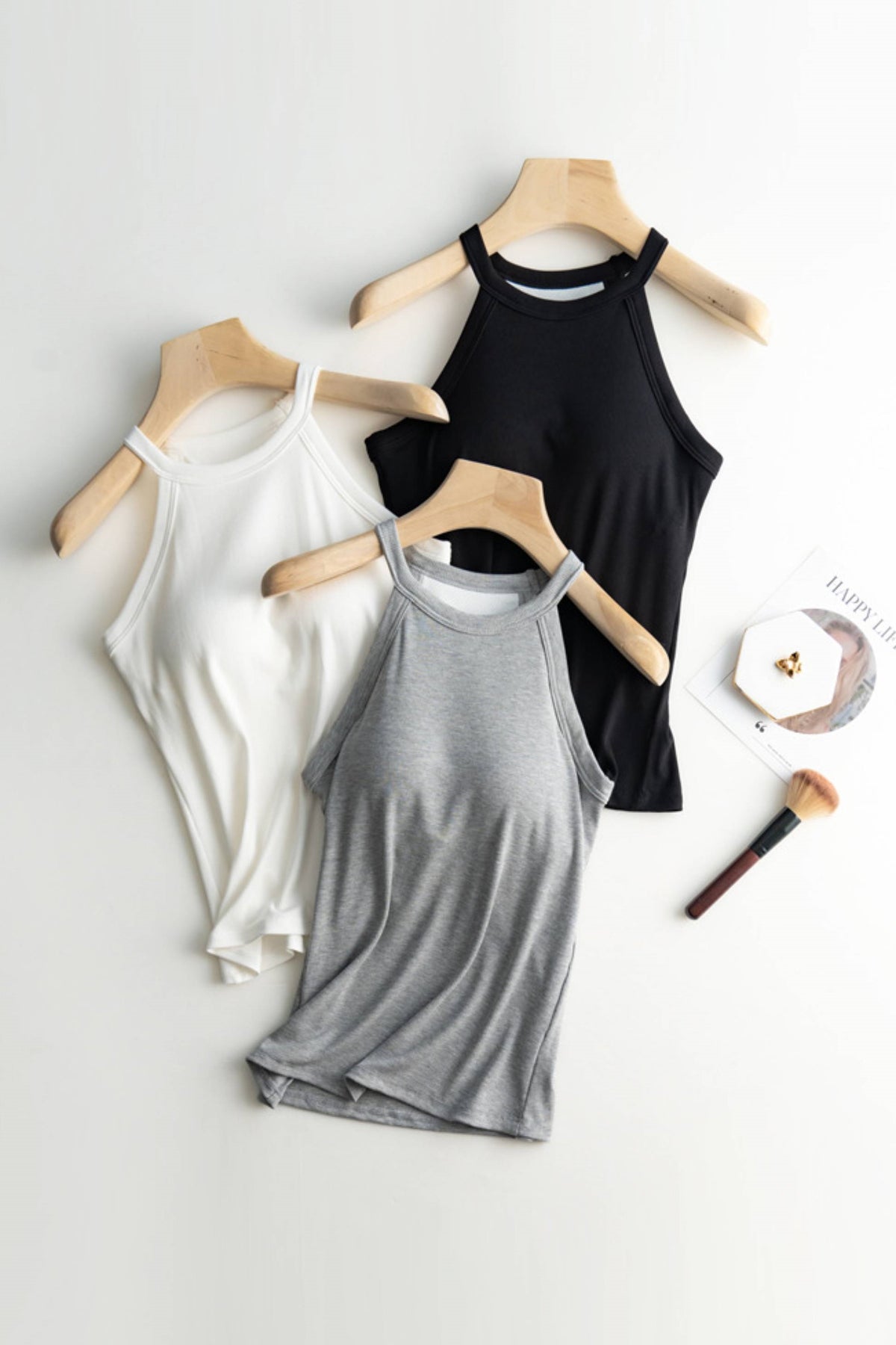Halter Neck Ribbed Shelf Bra Tank - view 2