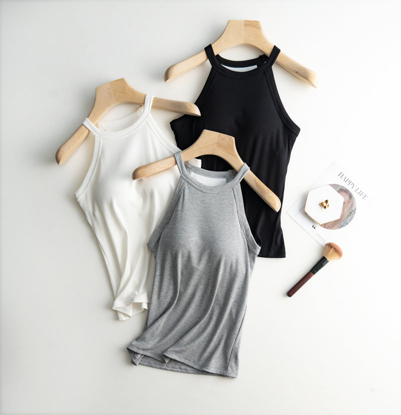 Halter Neck Ribbed Shelf Bra Tank - view 3