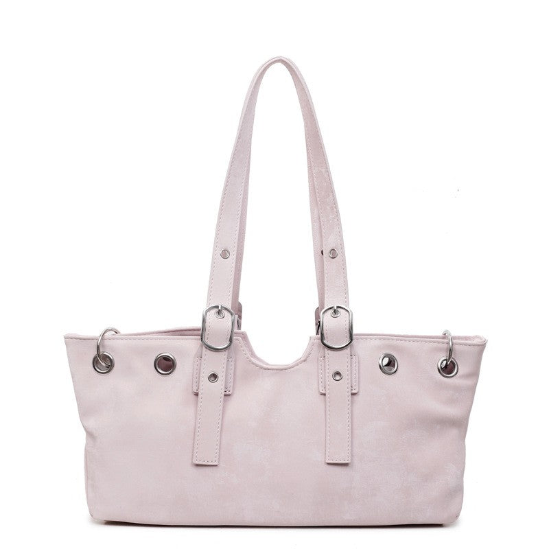 Distressed Grommet Buckle Shoulder Bag