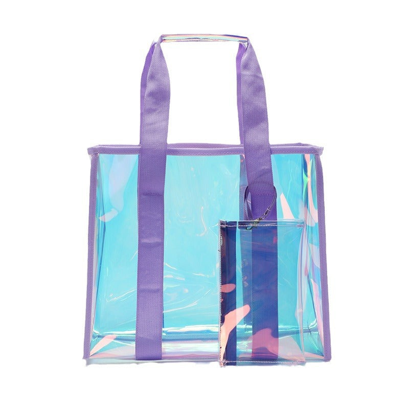 Iridescent Jelly Beach Tote and Pouch - Purple