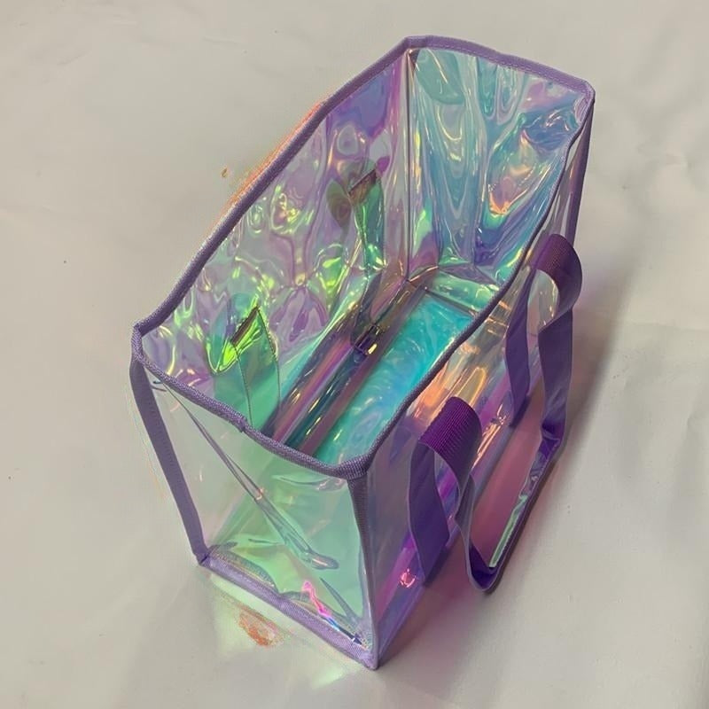 Iridescent Jelly Beach Tote and Pouch - Purple - 2