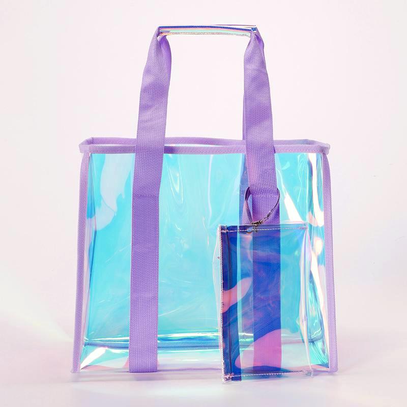 Iridescent Jelly Beach Tote and Pouch - Purple - 3