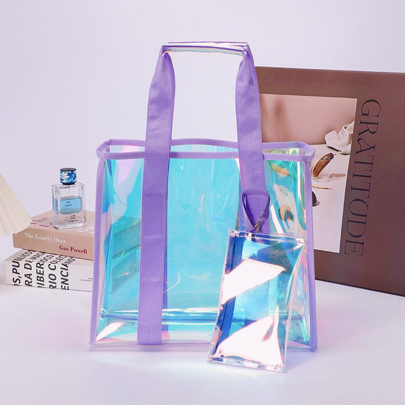 Iridescent Jelly Beach Tote and Pouch - Purple - 4