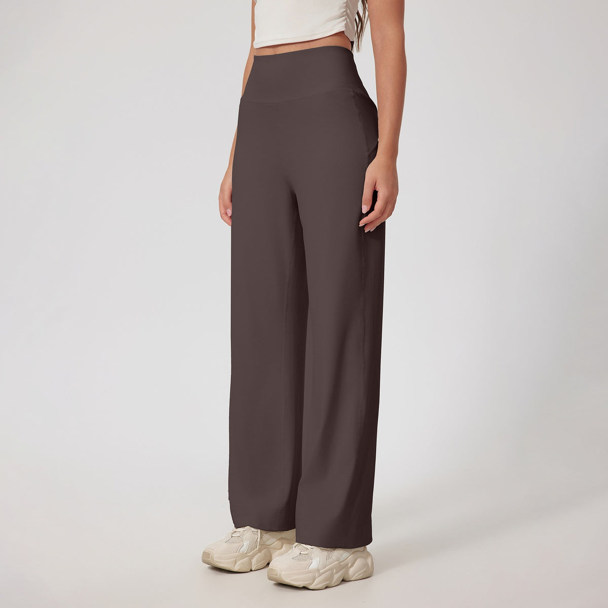High Waist Straight Leg Yoga Pants With Back Pocket - Ebony Brown