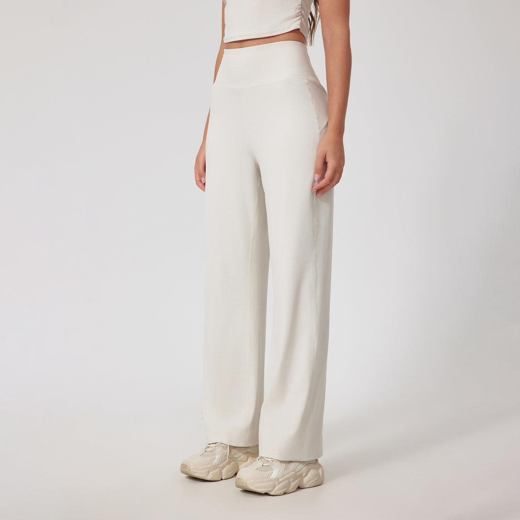 High Waist Straight Leg Yoga Pants With Back Pocket - Ivory