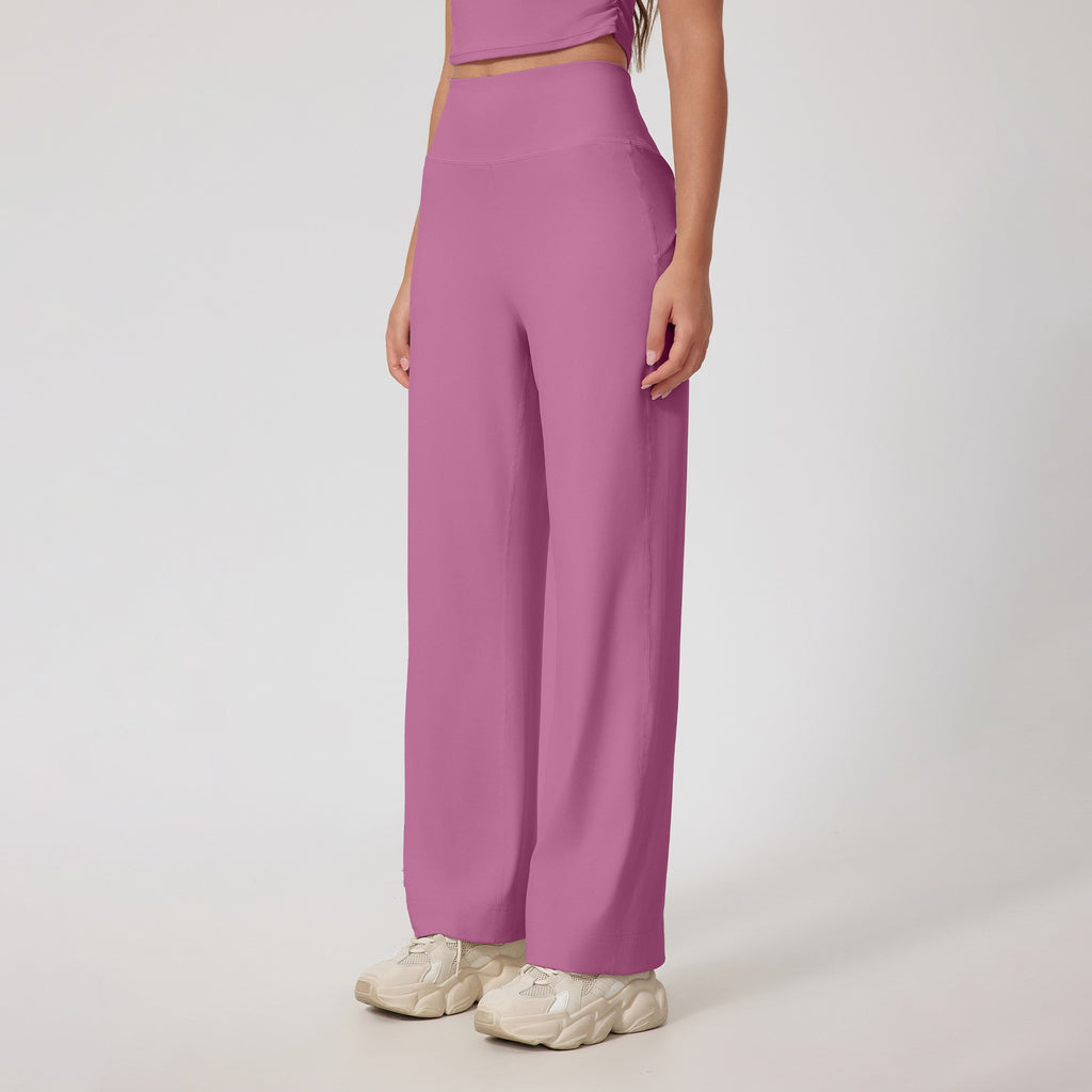 High Waist Straight Leg Yoga Pants With Back Pocket - Orchid Pink
