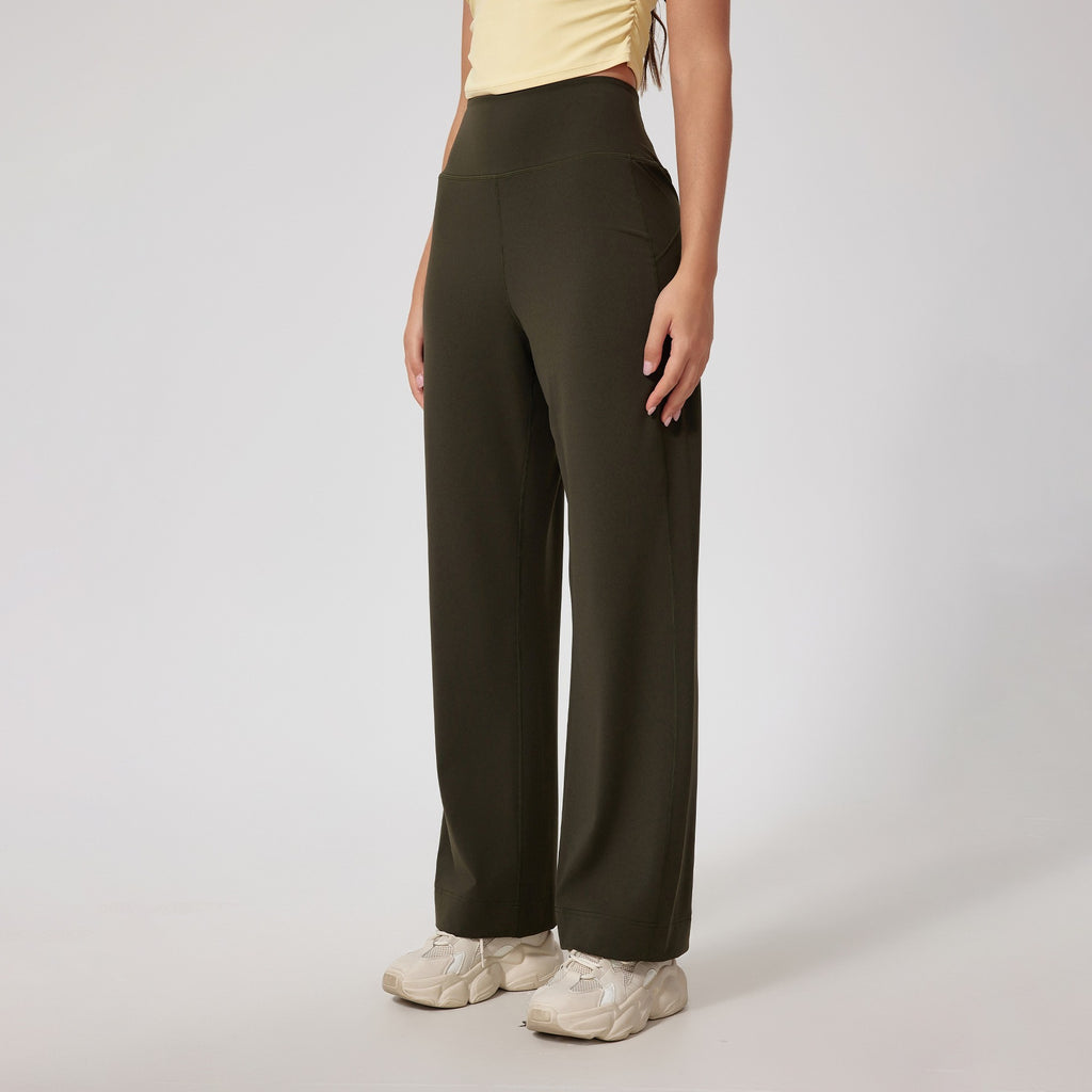 High Waist Straight Leg Yoga Pants With Back Pocket