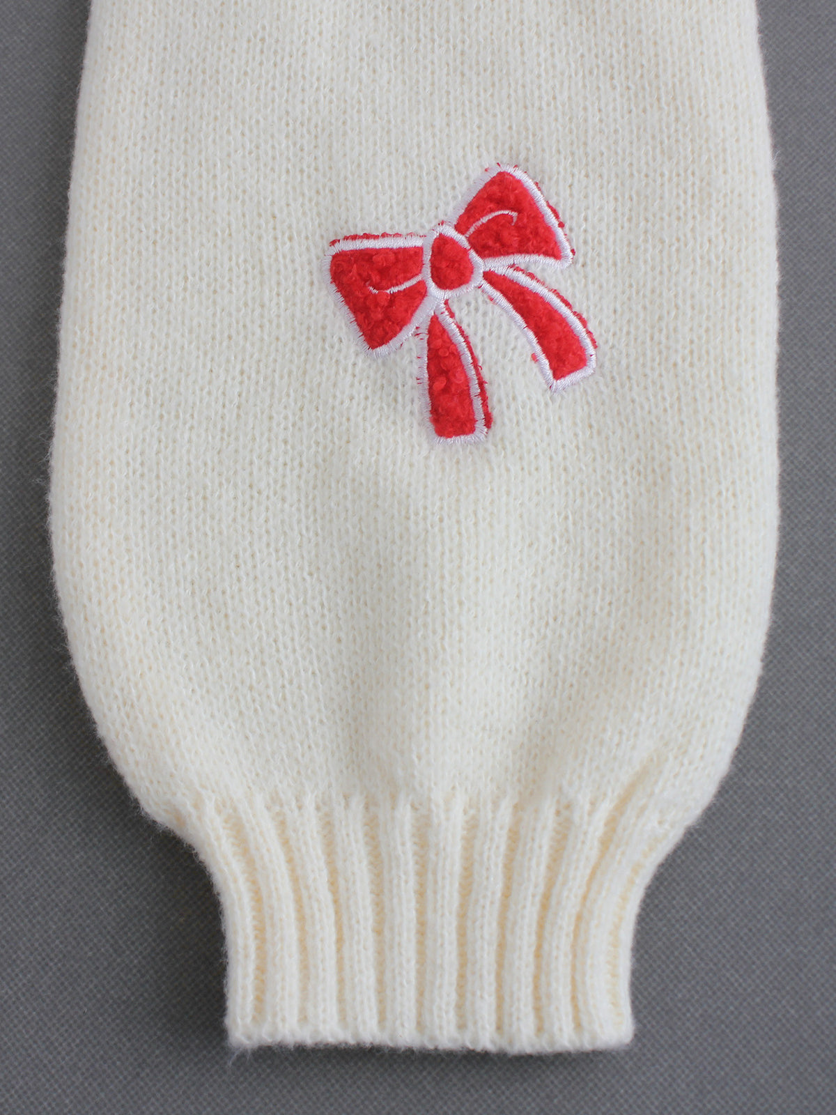 Cream Bow Embroidered Knit Open Front Cropped Cardigan - Bow - 4