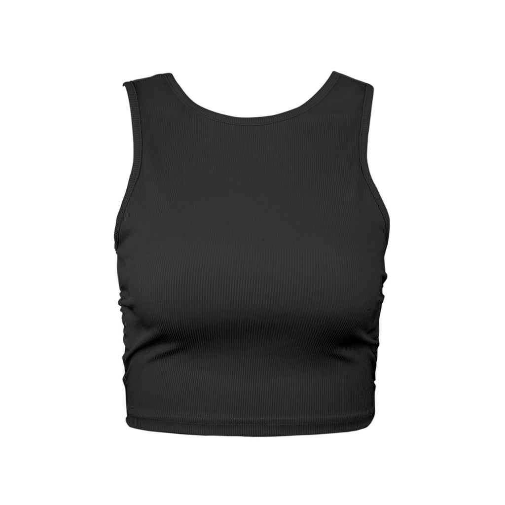Ribbed Open Back Cropped Tank Top - Black