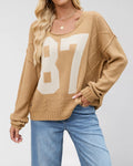 Varsity Number Cable Knit Sweater - Khaki