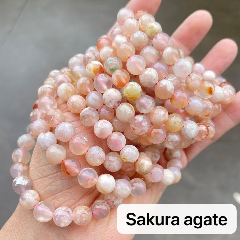 Round Agate Gemstone Beaded Bracelet - NO_01