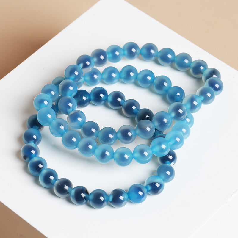 Round Agate Gemstone Beaded Bracelet - NO_08