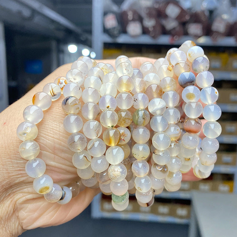 Round Agate Gemstone Beaded Bracelet - NO_09
