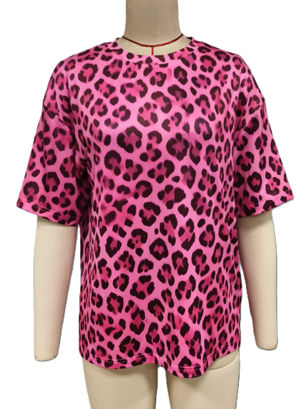 Leopard Print Drop Shoulder Oversized T-Shirt - Rose