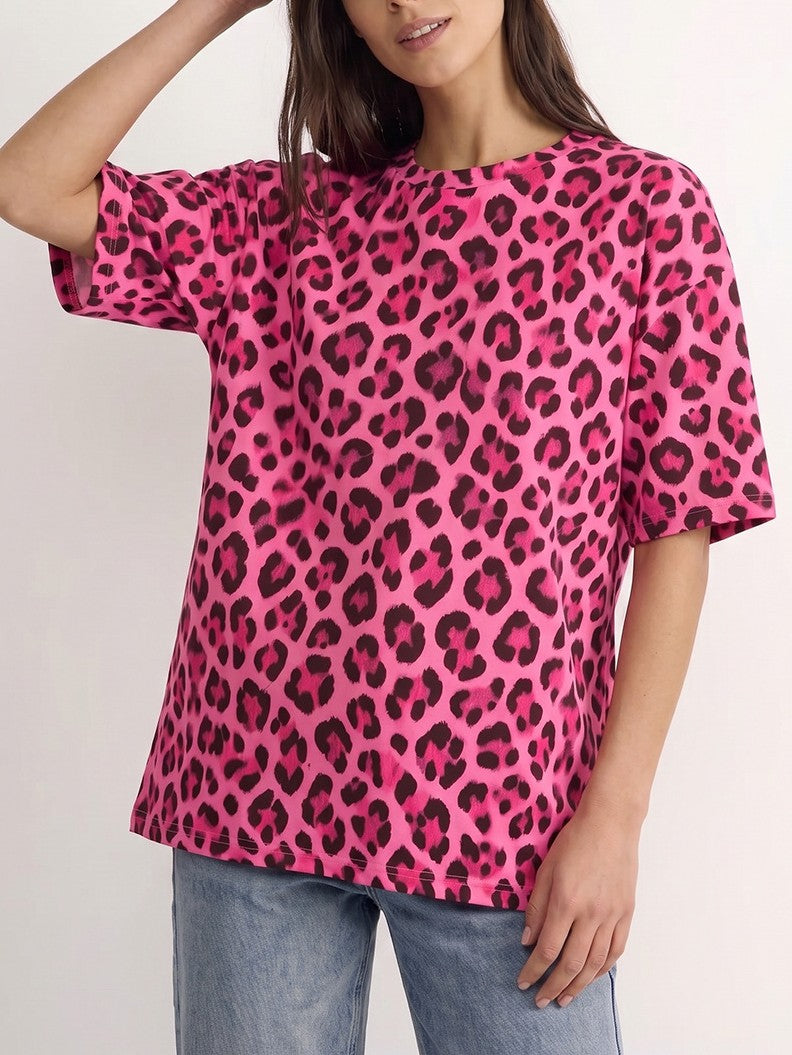 Leopard Print Drop Shoulder Oversized T-Shirt - view 2