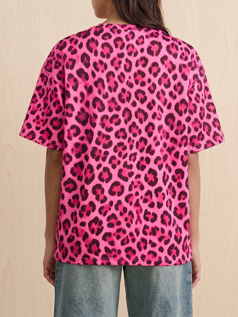 Leopard Print Drop Shoulder Oversized T-Shirt - view 3